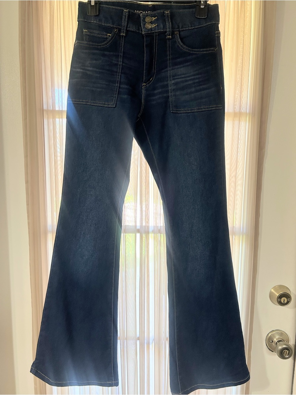Michael Kors Dark Blue Wide-Leg Jeans with Patch Pockets